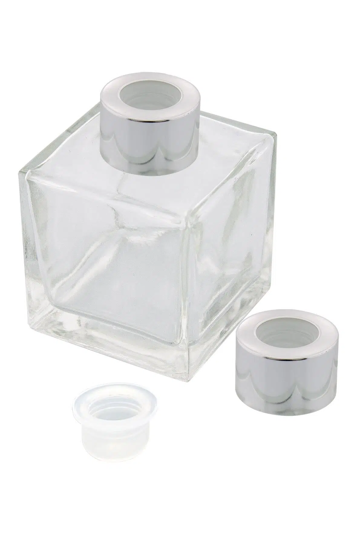 100 Cc Kare Bambu Cam Bambu Oda Kokusu Şişesi Silver Kapaklı Diffuser Şişe 5 Adet